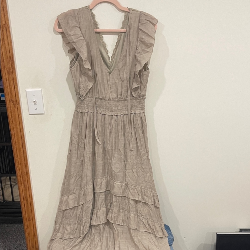 Chic Beige High-Low Dress with Ruffle Details - Picture 2 of 2